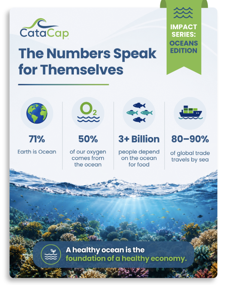 Infographic showing key statistics about the ocean economy and ocean investment